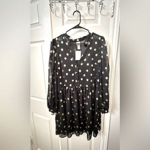 H&M Black and Gold Polka Dot Dress - Small